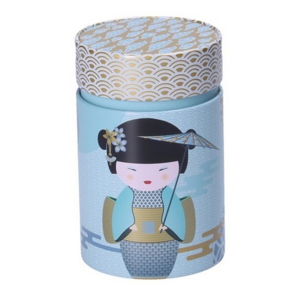 Boîte à thé Geisha bleue double couvercle