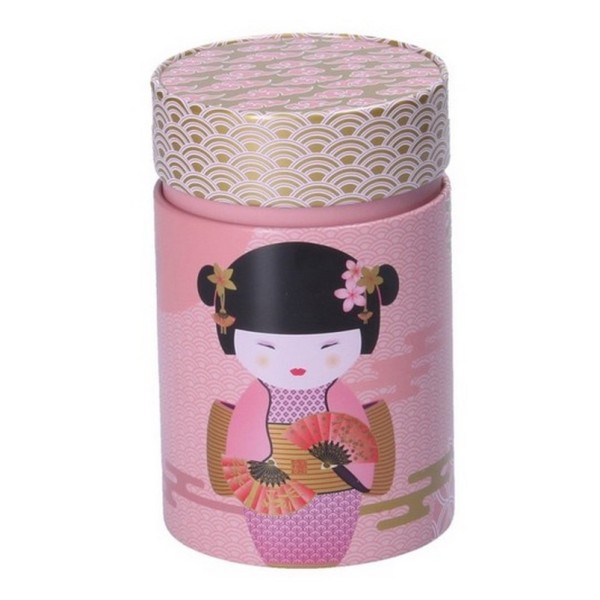 Boîte à thé Geisha rose double couvercle