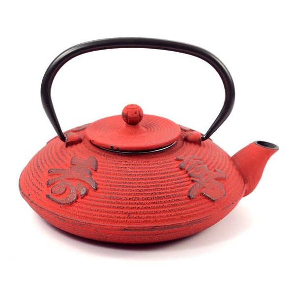 Théière Tianjin rouge et noire en fonte émaillée de 1 L