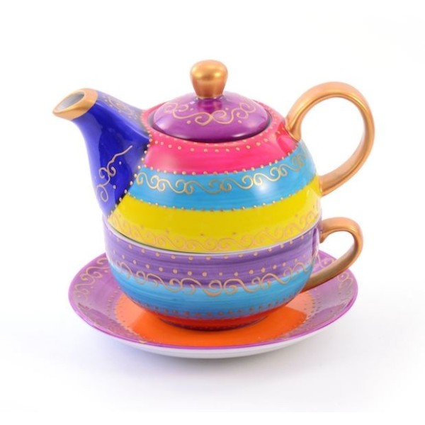 Théière solitaire en porcelaine Charlana avec coupelle