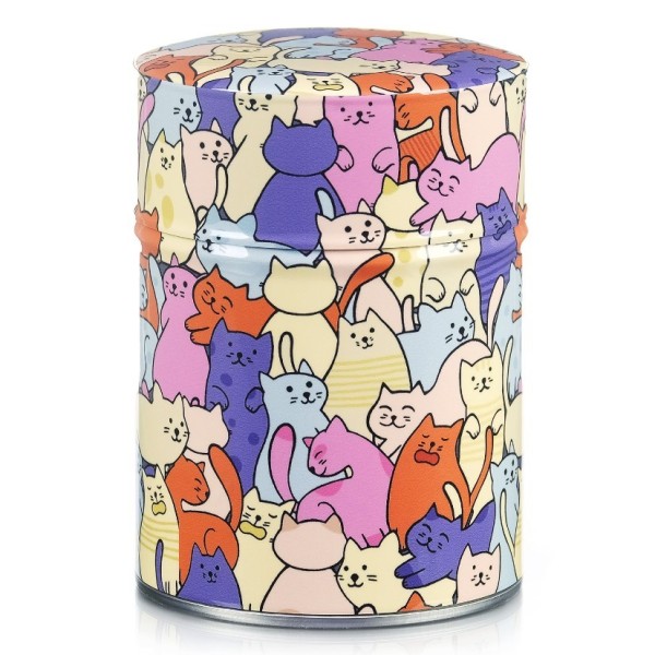 Boîte à thé Chats mêlés de 125 gr, décorée à la main