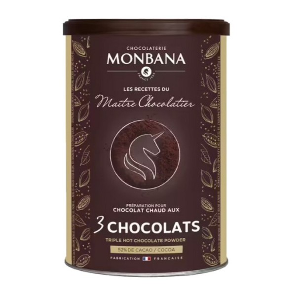Chocolat en poudre aux 3 chocolats de chez Monbana
