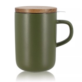 Tisanière Kaki en grès de 450 ml, couvercle bois d'acacia