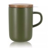 Tisanière Kaki en grès de 450 ml, couvercle bois d'acacia