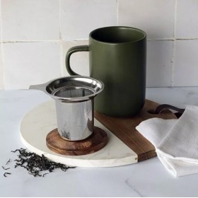 Tisanière Kaki en grès de 450 ml, couvercle bois d'acacia