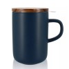 Tasse en grès bleu nuit 450 ml avec filtre inox et couvercle en acacia