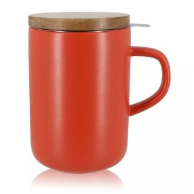 Tisanière Rouge en grès de 450 ml, couvercle bois d'acacia