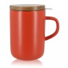 Tisanière Rouge en grès de 450 ml, couvercle bois d'acacia