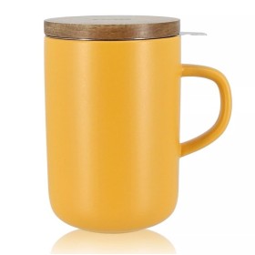 Tisanière Jaune en grès de 450 ml, couvercle bois d'acacia