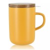 Tisanière Jaune en grès de 450 ml, couvercle bois d'acacia