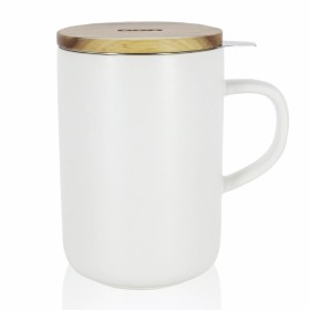 Tisanière Blanche en grès de 450 ml, couvercle bois d'acacia
