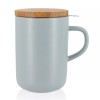 Tisanière Bleue claire en grès de 450 ml, couvercle bois d'acacia