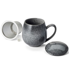 Tisanière grise Saara en grès émaillé réactif avec filtre inox et couvercle – 0,35 L – Kyosei Tea