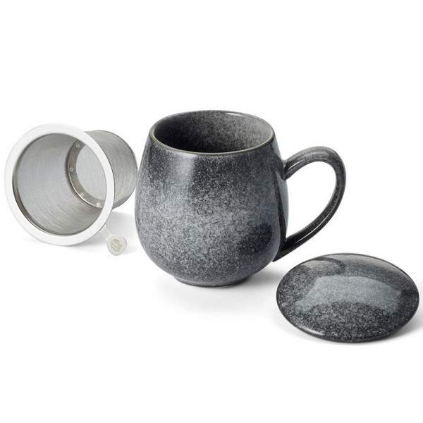 Tasse grise en grès avec filtre et couvercle - Kyosei Tea