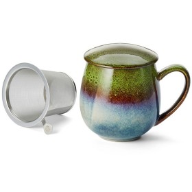 Tisanière Saara vert et bleu en grès émaillé réactif avec filtre inox et couvercle – 0,35 L – Kyosei Tea
