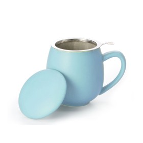 Tisanière Saara bleue azur mat en porcelaine avec filtre inox et couvercle – 0.35 L – Kyosei Tea