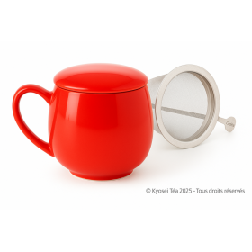 Tisanière en porcelaine cerise avec filtre inox et couvercle – 0.35 L – Kyosei Tea