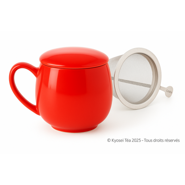 Tisanière en porcelaine cerise avec filtre inox et couvercle – 0.35 L – Kyosei Tea