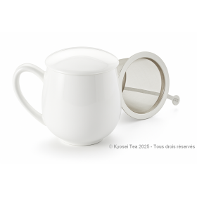 Tisanière en porcelaine blanche avec filtre inox et couvercle – 0.35 L – Kyosei Tea