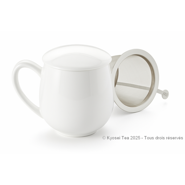 Tisanière en porcelaine blanche avec filtre inox et couvercle – 0.35 L – Kyosei Tea