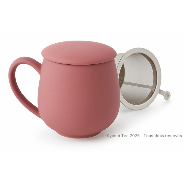 Tisanière framboise mat en porcelaine avec filtre inox et couvercle – 0.35 L – Kyosei Tea