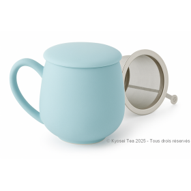 Tisanière bleue azur mat en porcelaine avec filtre inox et couvercle – 0.35 L – Kyosei Tea