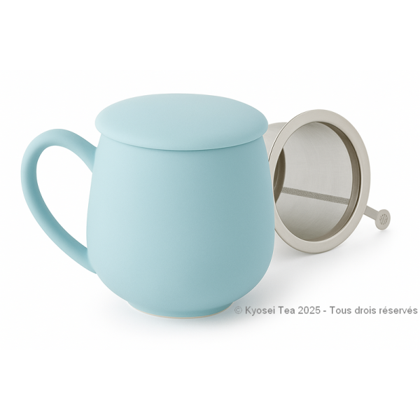 Tisanière bleue azur mat en porcelaine avec filtre inox et couvercle – 0.35 L – Kyosei Tea