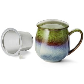 Tisanière Saara vert et bleu en grès émaillé réactif avec filtre inox et couvercle – 0,35 L – Kyosei Tea