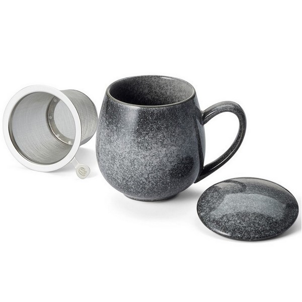 Tisanière grise Saara en grès émaillé réactif avec filtre inox et couvercle – 0,35 L – Kyosei Tea