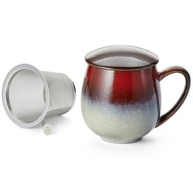 Tisanière Saara rouge et gris en grès émaillé réactif avec filtre inox et couvercle – 0,35 L – Kyosei Tea