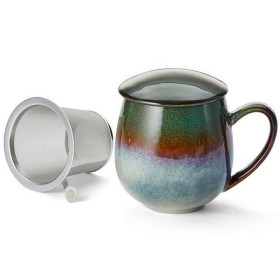 Tisanière Saara vert et brun en grès émaillé réactif avec filtre inox et couvercle – 0,35 L – Kyosei Tea