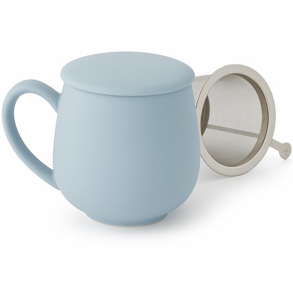 Tisanière bleu mat en porcelaine avec filtre inox et couvercle – 0.35 L – Kyosei Tea