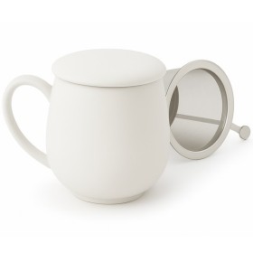 Tisanière blanc mat en porcelaine avec filtre inox et couvercle – 0.35 L – Kyosei Tea