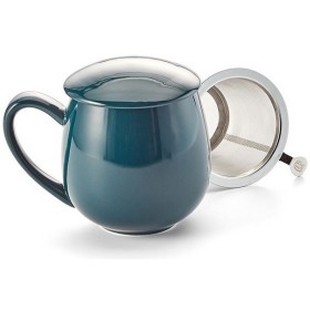 Tisanière bleue canard en porcelaine émaillée avec filtre inox et couvercle – 0.35 L – Kyosei Tea