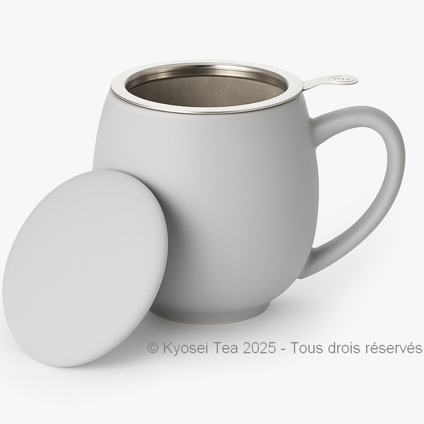 Tisanière gris taupe mat en porcelaine avec filtre inox et couvercle – 0.35 L – Kyosei Tea