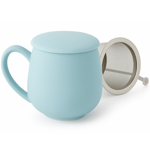Tisanière bleue azur mat en porcelaine avec filtre inox et couvercle – 0.35 L – Kyosei Tea