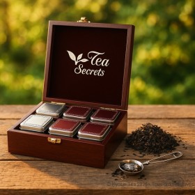 Coffret en noyer 6 boites métal et cuillère à thé - Kyosei Tea