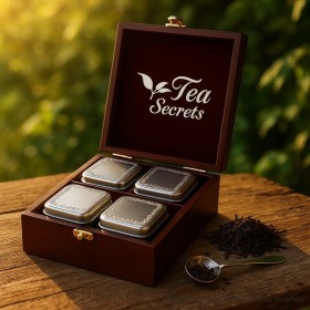 Coffret en noyer 4 boites métal et cuillère à thé - Kyosei Tea