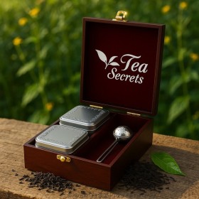 Coffret en noyer 2 boites métal et cuillère à thé - Kyosei Tea