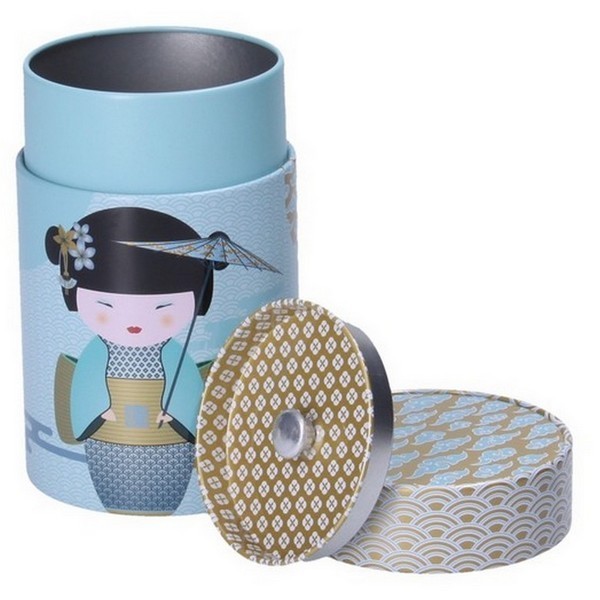 Boîte à thé geisha bleue ouverte - Kyosei Tea