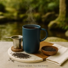 Tasse bleu nuit Kyoseitea en ambiance, mug infuseur
