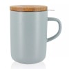 Tasse à thé en grès bleu clair avec filtre inox et couvercle en bois – 450 ml