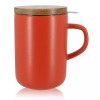 Tasse en grès rouge 450 ml avec filtre inox et couvercle bois