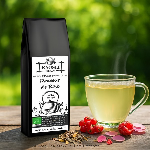 Présentation du thé blanc Douceur de Rose bio - Kyosei Tea