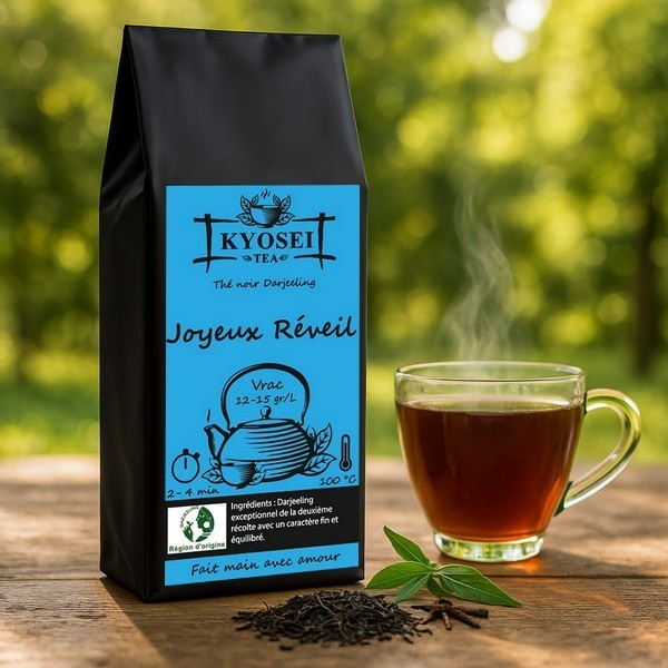 Présentation du thé noir Joyeux Réveil 100 gr - Kyosei Tea