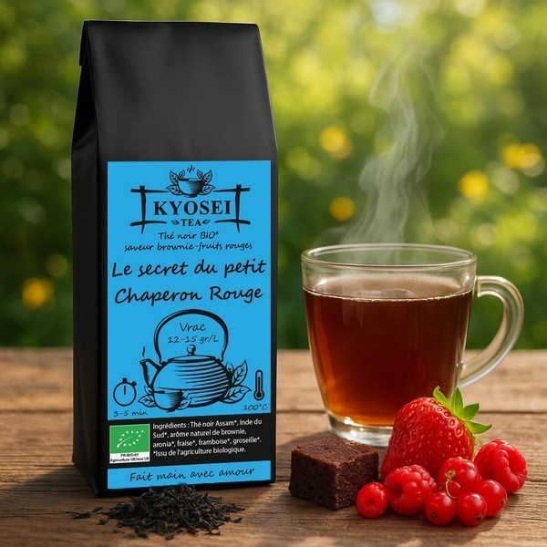 Présentation du thé Le secret du petit chaperon rouge bio 100 gr - Kyosei Tea