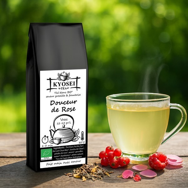 Présentation du thé blanc Douceur de Rose bio - Kyosei Tea