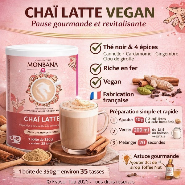 Préparation du Chaï Latte Végan de chez Monbana - Kyosei Tea