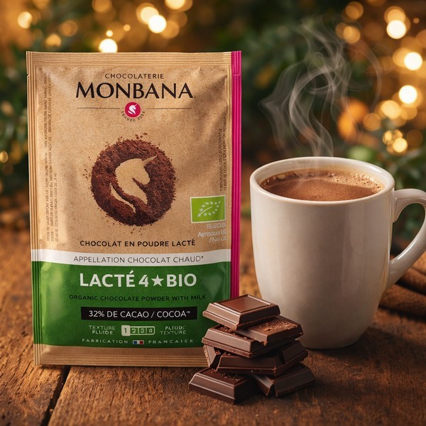 Présentation de la dosette de chocolat lacté bio Monbana - Kyosei Tea