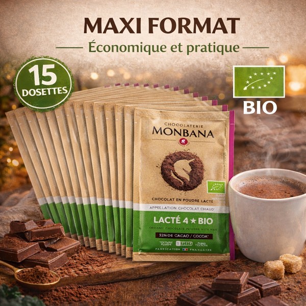 Pack de 15 dosettes de chocolat lacté bio Monbana - Kyosei Tea